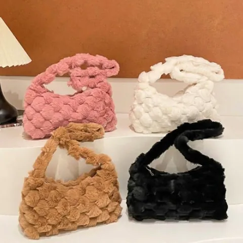 Grote Capaciteit Dames Pluche Schoudertas Zachte Bubble Textuur Tote Tas Warme Herfst Winter Pendelaar Tas