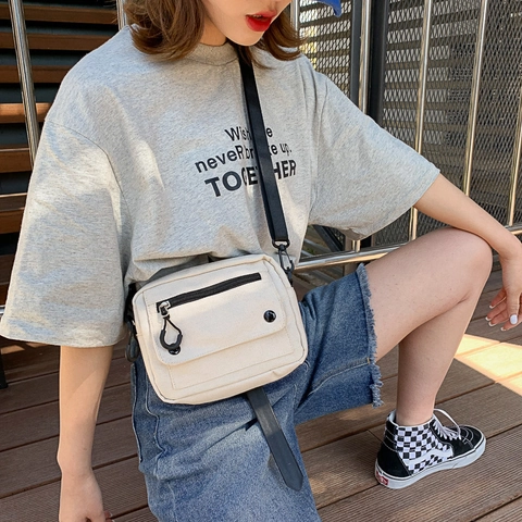 Women Canvas Crossbody Bag Functional Multi Pocket Shoulder Bag Adjustable Strap Casual Daily Messenger Bag Student Handbag