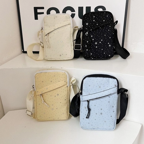Mode Mini Nylon Umhängetasche Für Damen Sternenmuster Bedruckt Casual Kleine Handytasche Mit Verstellbarem Riemen