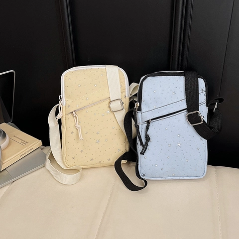 Mode Mini Nylon Umhängetasche Für Damen Sternenmuster Bedruckt Casual Kleine Handytasche Mit Verstellbarem Riemen