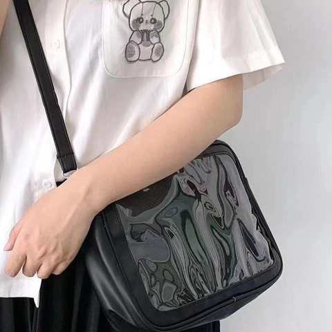 Bolso de Hombro Cruzado para Mujer Estilo Preppy Ita Bag Con Ventana de PVC Transparente para Fans del Anime Bolso de Uniforme JK Japonés Bolso Cuadrado Pequeño Color Sólido