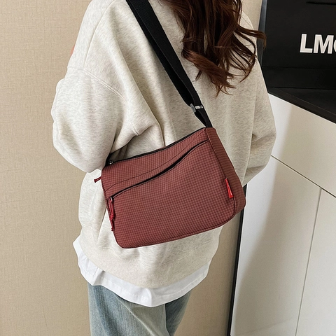 Women Fashion Synthetic Leather Fine Grid Pattern Crossbody Bag Urban Minimalist Small Square Shoulder Bag For Daily