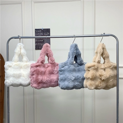 Bolso Tote de Felpa de Piel Sintética para Mujer Moda de Invierno Bolso de Mano de Gran Capacidad para Uso Diario Casual de Calle