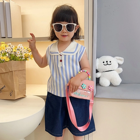 Borsa a Tracolla per Bambini in Pelle PU con Fiori Manico in Perline Colorate Paillettes Luccicanti Piccola Borsa a Mano Regalo per Ragazze