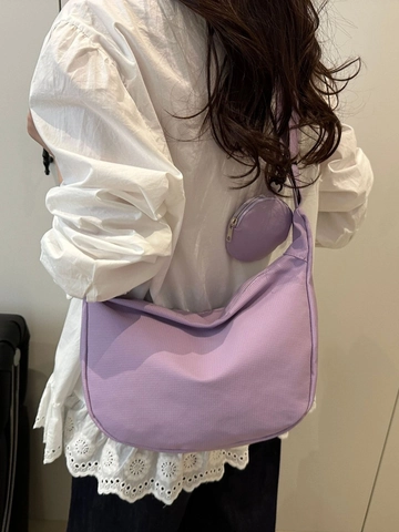 Women Minimalist Nylon Half Moon Crossbody Bag Large Capacity Leisure Hobo Shoulder Bag With Small Round Pouch Daily