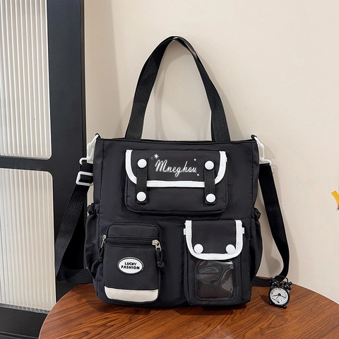 Damen Kontrastfarbe Nylon Multi-Tasche Tragetasche Große Kapazität College Stil Umhängetasche Schule Reisen Arbeit Mode Handtasche