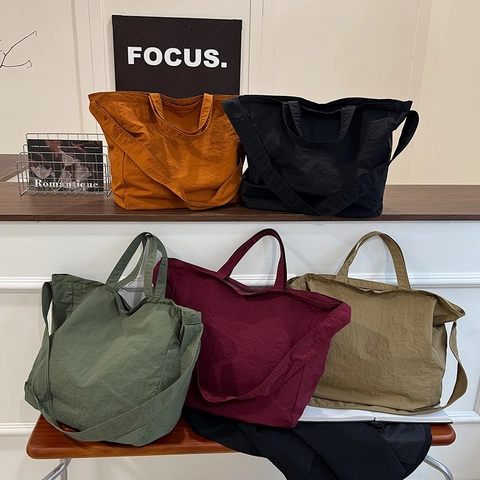 Women Large Capacity Tote Bag Casual Lightweight Commuter Shoulder Bag With Zipper Multi-Functional Solid Color Crossbody Handbag
