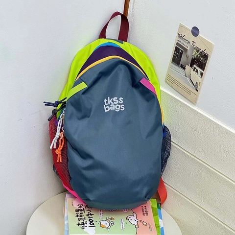 Vibrant Farbblock Nylon Mini Rucksack Für Kinder Jugendliche Leicht Wasserabweisend Freizeit Reise Schultasche Mehrfarbig Patchwork Rucksack