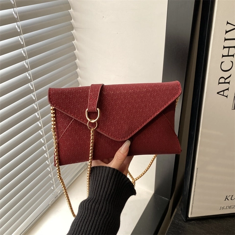 Borsa a Tracolla da Donna di Tendenza a Busta con Catena Minimalista in Pelle PU con Motivo a Trama Geometrica Borsa alla Moda
