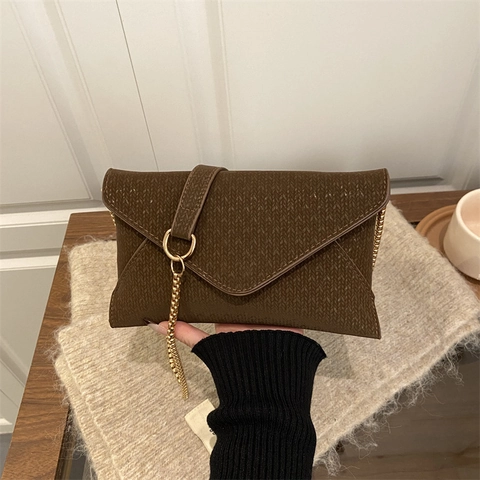 Borsa a Tracolla da Donna di Tendenza a Busta con Catena Minimalista in Pelle PU con Motivo a Trama Geometrica Borsa alla Moda