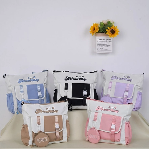 Damen Casual Farbblock Schultertasche Große Kapazität Student Handtasche Kunstleder Tote Mit Kleiner Tasche Harajuku Schultasche