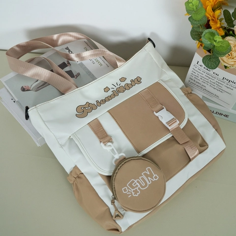 Damen Casual Farbblock Schultertasche Große Kapazität Student Handtasche Kunstleder Tote Mit Kleiner Tasche Harajuku Schultasche