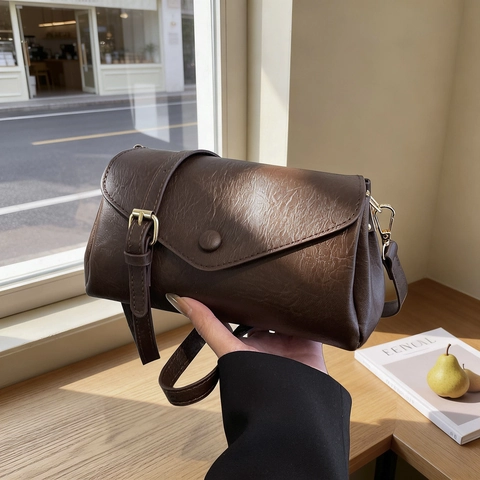 Vintage Minimalist PU Leather Shoulder Bag For Women Korean Style Fashion Large Capacity Crossbody Bag Flap Square Commuter Purse