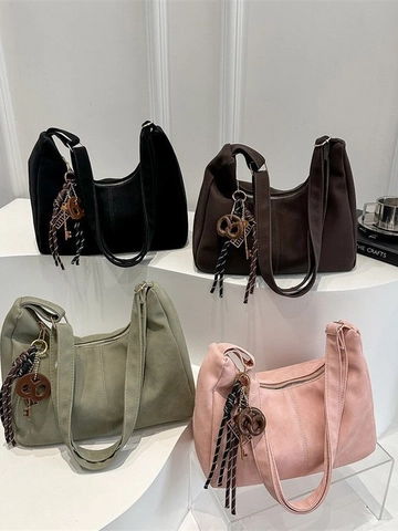 Bolso Tote de Gamuza Sintética de Gran Capacidad para Mujer Retro Simple Moda Bolso de Hombro Casual de Poliéster Suave Cruzado