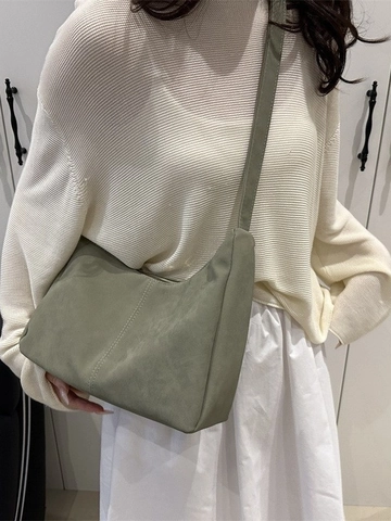 Bolso Tote de Gamuza Sintética de Gran Capacidad para Mujer Retro Simple Moda Bolso de Hombro Casual de Poliéster Suave Cruzado