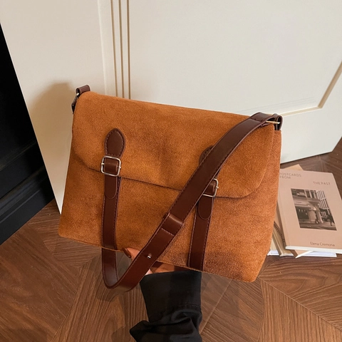 Borsa a Spalla in Pelle Sintetica Vintage per Donna Borsa Messenger Rétro Texture Scamosciata Borsa Pendolare con Tracolla Regolabile