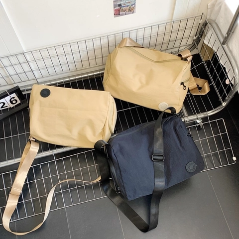 Large Capacity Nylon Shoulder Bag Women Simple Solid Color Crossbody Bucket Bag For Daily Work School Commuter Messenger Bag