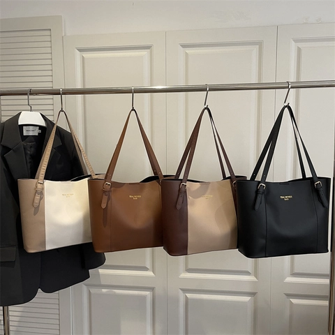 Bolso Tote de Gran Capacidad para Mujer Cuero Sintético Bloque de Color Bolso de Hombro Con Correa Ajustable Cierre Magnético para Trabajo