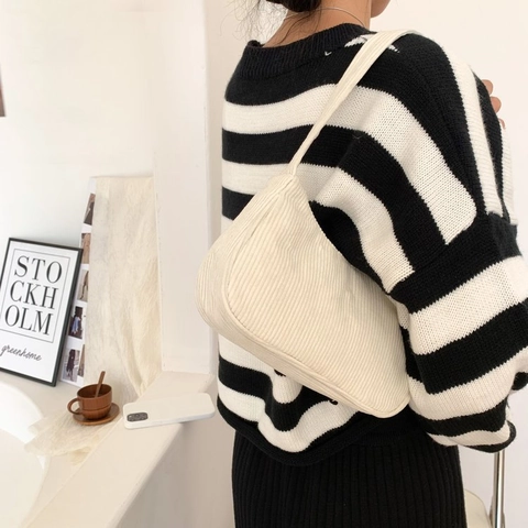 Sac Sous le Bras en Velours Côtelé Vintage pour Femmes Mode Toile Baguette Sac à Épaule Avec Chaîne Simple Couleur Unie Sac Carré