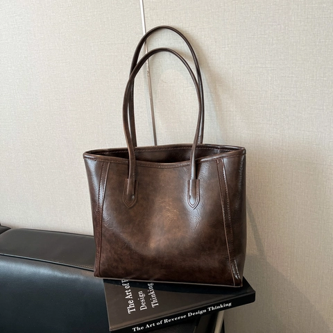 Borsa Tote in Pelle Sintetica Vintage di Grande Capacità per Donna Borsa a Tracolla Casual Retro in Morbida Pelle Sintetica
