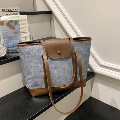 Sac Cabas Femme Grande Capacité Blocage de Couleur Mode Cuir Synthétique Patchwork Sac à Épaule Fourre-tout Décontracté