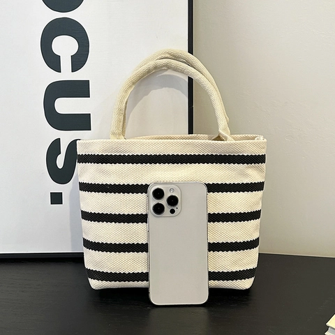 Bolso Tote Mini De Rayas Simple Estilo Coreano Para Mujer Tejido Compuesto Bolso De Mano Pequeño Bolsa De Teléfono