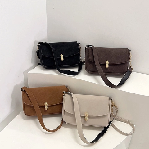 Bolso de Bandolera Retro de Cuero PU Esmerilado para Mujer Hebilla de Bloqueo de Cacahuate Bolso de Hombro Cuadrato