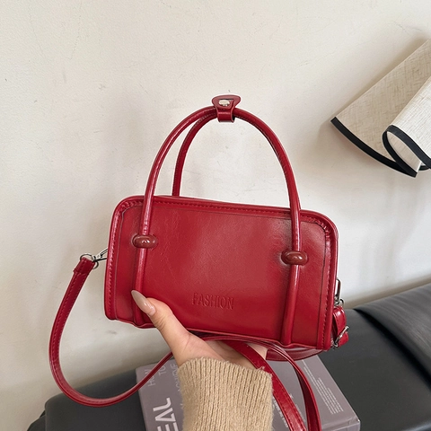 Borsa a Tracolla da Donna in Pelle Sintetica Minimalista Urbana Quadrata Goffrata a Mano Elegante con Doppio Manico