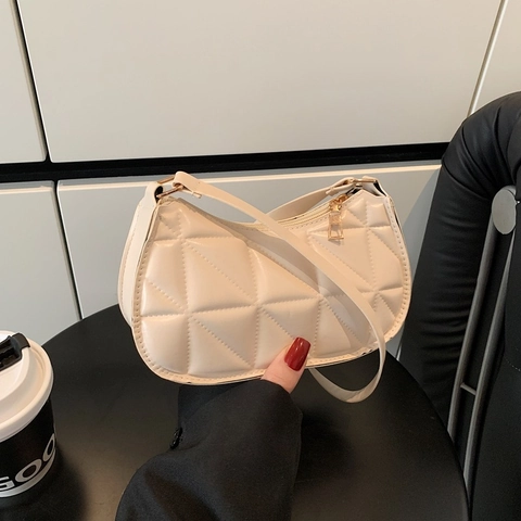 Bolso de Hombro Acolchado para Mujer Color Sólido Geométrico Bolso Soberaco Moda Bolso de Mano de Cuero Sintético Diario