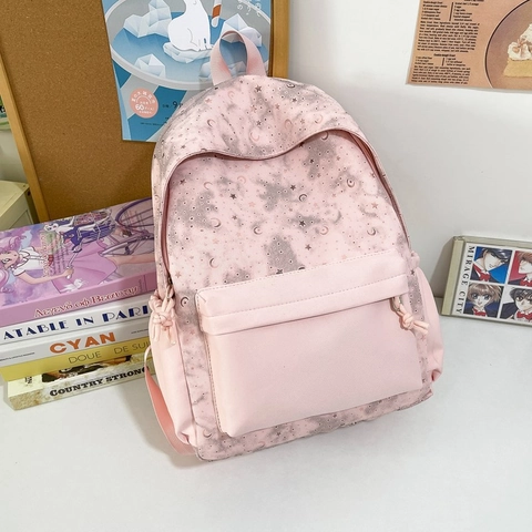 Sternenhimmel Mond Druck Rucksack Für Damen Große Kapazität Leichtgewicht Nylon Schüler Schultasche Mädchen Casual Travel Daypack