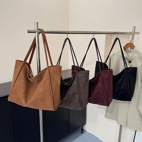 Bolso Tote de Gamuza Vintage Minimalista para Mujer Gran Capacidad Costura Mate Bolso de Hombro Versátil Diario