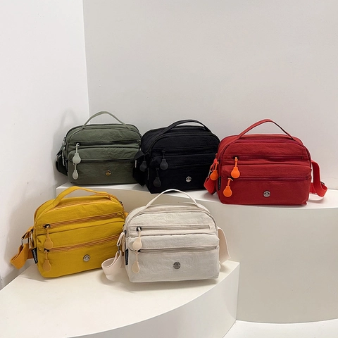 Bolso de Hombro de Nailon para Mujer Gran Capacidad Capas Múltiples Cremallera Bolso Bandolera Casual Ligero Color Sólido Viaje