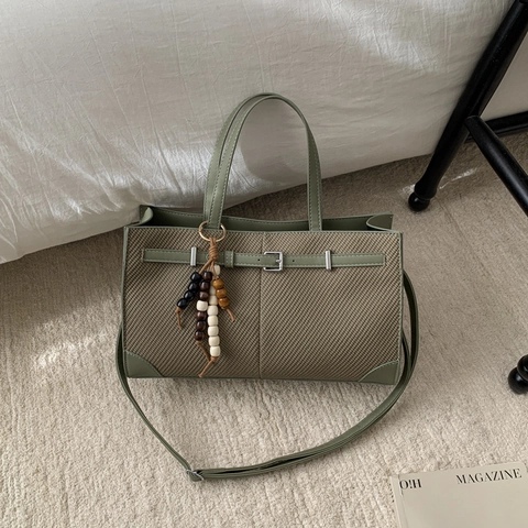 Bolso de Hombro Vintage Con Textura Tejida Para Mujer Bolso De Mano Retro Con Hebilla De Cinturón Gran Capacidad