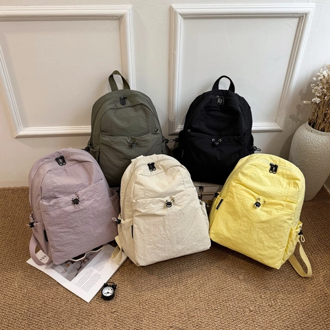 Mochila Casual de Nailon Ligera para Mujer Hombre Bolsa Escolar Resistente al Agua Mochila de Viaje Con Bolsillo Con Cordón