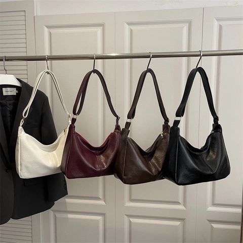 Bolso de Hombro de Cuero PU Retro para Mujer Gran Capacidad Color Sólido Tote Hobo Bolso para Conmutar Elegante Versátil