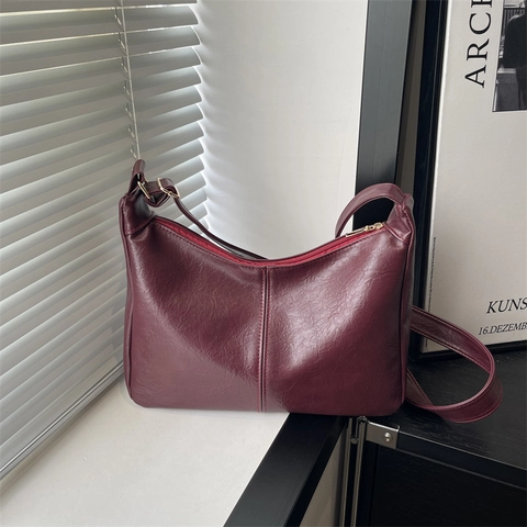 Bolso de Hombro de Cuero PU Retro para Mujer Gran Capacidad Color Sólido Tote Hobo Bolso para Conmutar Elegante Versátil
