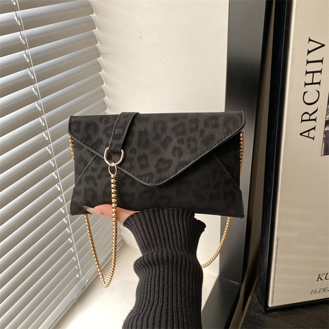 Leopard Print Envelope Crossbody Bag For Women Synthetic Leather Chain Shoulder Bag Fashion Evening Clutch Square Bag