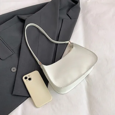 Korean Style Solid Color Glossy Patent Leather Underarm Bag For Women Minimalist Fashion Small Shoulder Handbag Daily Commute Bag