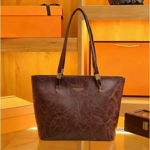 Women Large Capacity Retro Tote Bag Synthetic Leather Urban Simple Solid Color Commute Shoulder Bag Fashion Letter Print Handbag