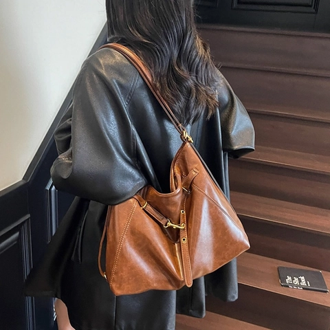 Vintage PU Leder Rucksack Schultertasche Für Damen Große Kapazität Tote Bag Nähte Lässige Hobo Tasche Reise Rucksack Pack