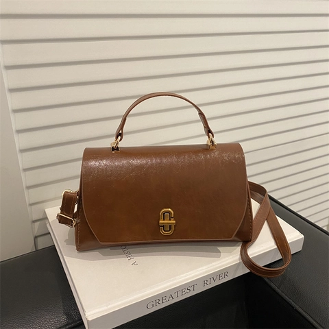 Women Retro Synthetic Leather Shoulder Bag Minimalist Lock Square Crossbody Bag Small Handbag Chic Fashion Commute Purse