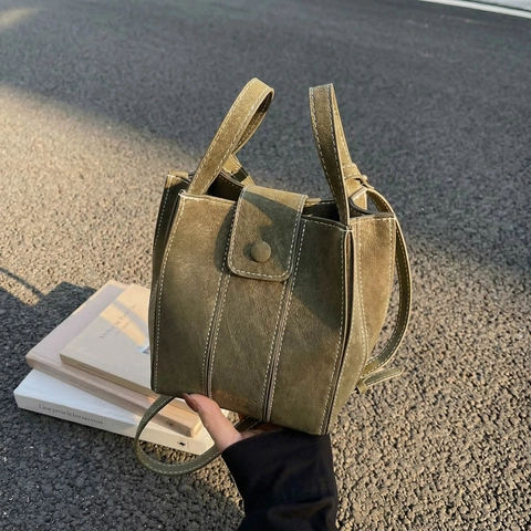 Bolso de Hombro Verde Mate Vintage para Mujer Costuras en Contraste Bolso de Mano de Piel Sintética Bandolera Bombonera con Asa