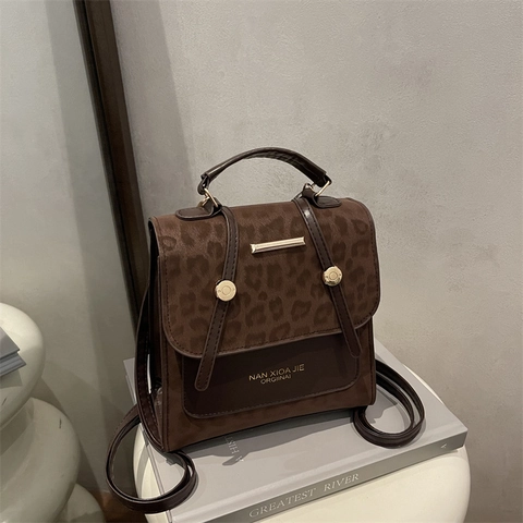 Sac à Dos Femme Vintage Imprimé Léopard en Cuir Synthétique Grande Capacité Sac à Bandoulière Rétro Sac à Main Casual Voyage