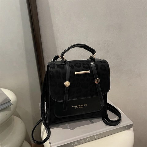 Sac à Dos Femme Vintage Imprimé Léopard en Cuir Synthétique Grande Capacité Sac à Bandoulière Rétro Sac à Main Casual Voyage