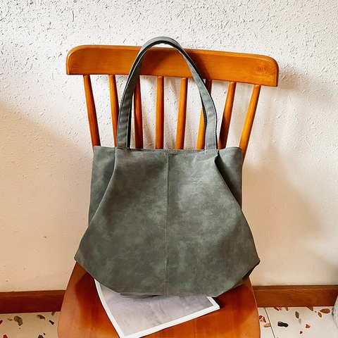 Vintage Grote Capaciteit Microvezel Tote Bag Voor Dames Matte Leertextuur Casual Onderarmtas Dagelijkse Woon-werkverkeer Schoudertas