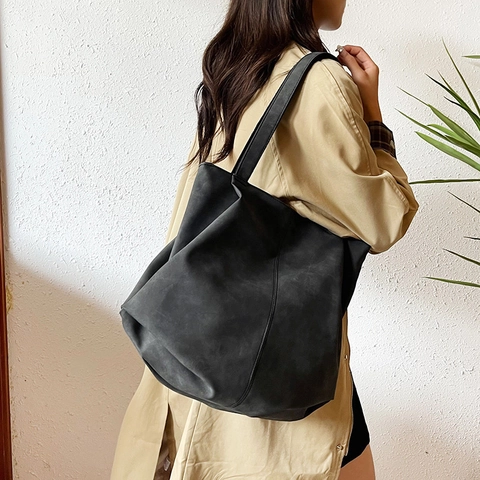 Vintage Grote Capaciteit Microvezel Tote Bag Voor Dames Matte Leertextuur Casual Onderarmtas Dagelijkse Woon-werkverkeer Schoudertas