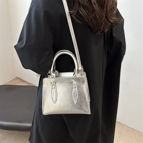 Borsa a Spalla in Pelle PU Vintage da Donna Borsa a Tracolla Lucida Metallica per il Pendolarismo Quotidiano Ufficio Borsa Alla Moda