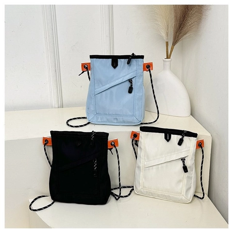 Sac Bandoulière en Nylon de Style Utilitaire Japonais pour Femmes Hommes Petit Sac Carré pour Téléphone Portable Bandoulière en Corde Contrastée