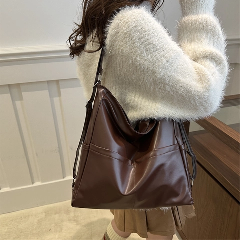 Borsa Tote da Donna in Pelle PU Grande Capacità Borsa a Tracolla Minimalista Retrò Per Pendolari Quotidiani Borsa Hobo Versatile