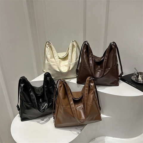 Borsa Tote da Donna in Pelle PU Grande Capacità Borsa a Tracolla Minimalista Retrò Per Pendolari Quotidiani Borsa Hobo Versatile